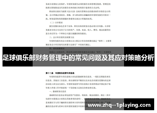 足球俱乐部财务管理中的常见问题及其应对策略分析 足球俱乐部财务管理中的常见问题及其应对策略分析
