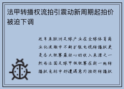法甲转播权流拍引震动新周期起拍价被迫下调